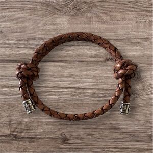 Hand Crafted Brown Braided Leather and Sterling Silver Adjustable Bracelet NEW